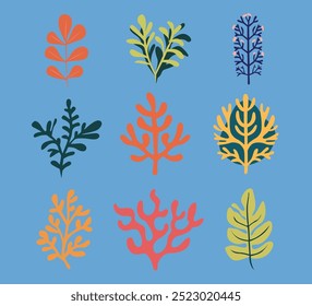 Set of seaweed icons Vector illustration in flat style
