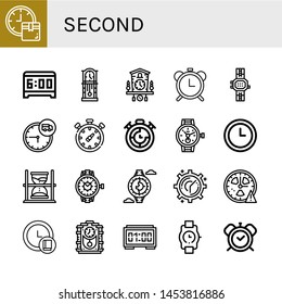 Set of second icons such as Clock, Alarm clock, Cuckoo clock, Alarm clocks, Watch, Time, Chronometer, Timer, Hourglass, Digital Wristwatch , second
