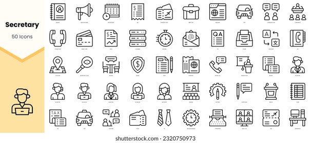 Set of secretary Icons. Simple line art style icons pack. Vector illustration