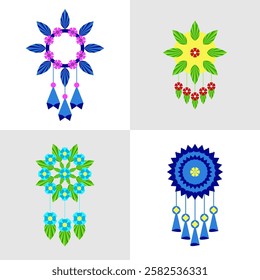 Set sector origami paper flowers for logos, icons, and design your creativity