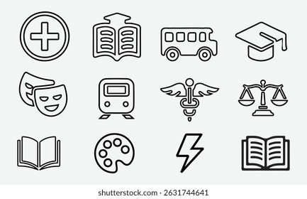 Set of Sector of Society Icon in Line Vector Style on White Background