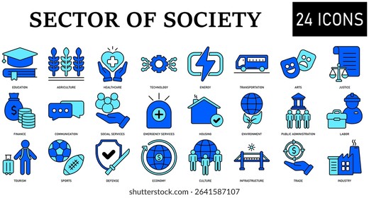 Set of Sector of society Icons or symbols Vector fully editable file.