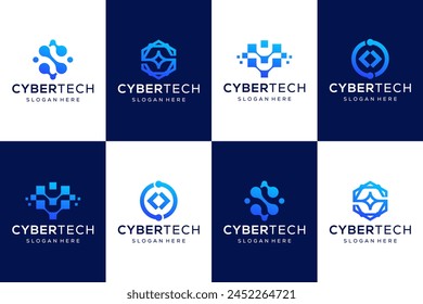 Set of secure cyber security technology logo design