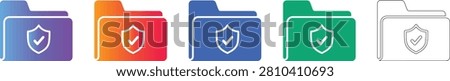 A set of secure folder icons featuring a shield and checkmark, perfect for representing verified, safe, and encrypted digital file storage.