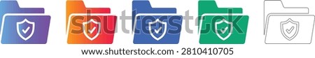 Set of secure folder icons with shield emblems, representing data privacy, cybersecurity, and encrypted document management.