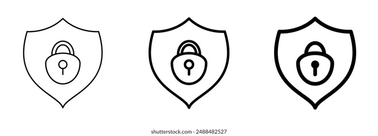 Set of Secure Lock Shield Icons for Data Protection, Cybersecurity and Privacy Concepts