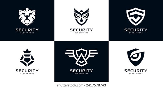 Set of secure shield technology logo design. Abstract cyberspace symbol logo vector