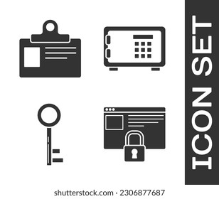 Set Secure your site with HTTPS, SSL, Identification badge, Key  and Safe  icon. Vector