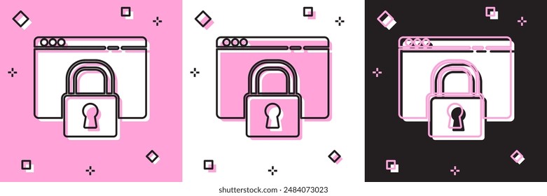Set Secure your site with HTTPS, SSL icon isolated on pink and white, black background. Internet communication protocol.  Vector Illustration