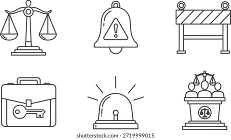 Conjunto de iconos de seguridad y alerta en estilo de línea simple