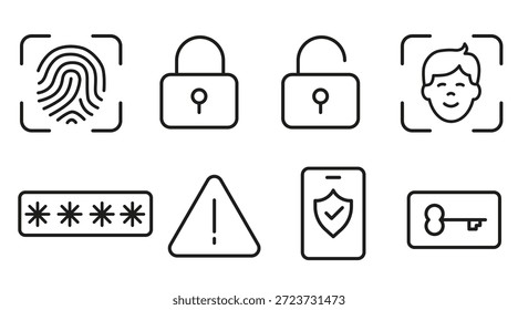 Conjunto de ícones de segurança e autenticação. Ícones universais para segurança, privacidade e temas de controle de acesso. EPS 10.