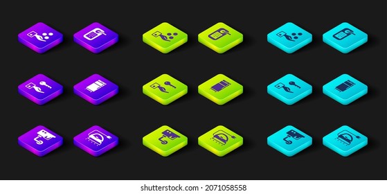 Set Security camera, Electric iron, Hotel door lock key, Refrigerator, Digital and Paying tips icon. Vector
