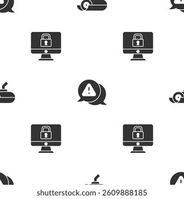 Set Security camera, Exclamation mark in triangle and Lock monitor on seamless pattern. Vector