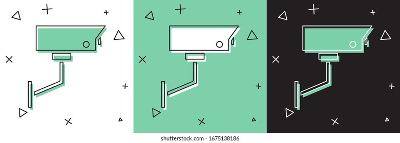 Set Security camera icon isolated on white and green, black background.  Vector Illustration