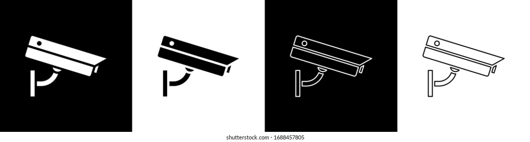 Set Security camera icon isolated on black and white background.  Vector Illustration