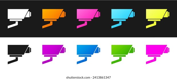 Set Security camera icon isolated on black and white background.  Vector