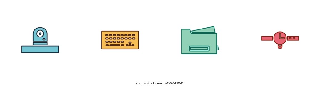 Set Security camera, Keyboard, Printer and Wrist watch icon. Vector
