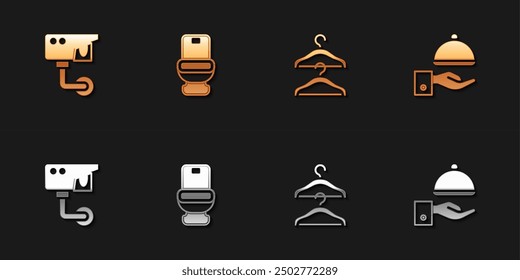 Set Security camera, Toilet bowl, Hanger wardrobe and Covered with tray icon. Vector