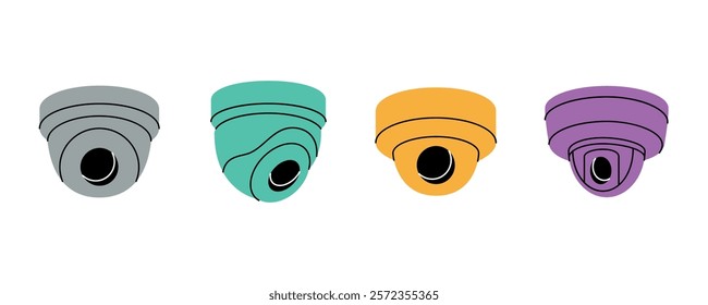 Set of security cameras. Outdoor video cameras. External home security system. Vector illustration.