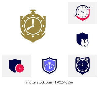 Set of Security Clock logo design concept vector. Time management  logo template. Concept icon isolated on white background. Vector symbol.