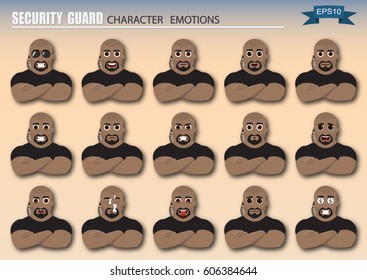 Set of security guard emoticons. Various emotions of the character. Set of avatar icons. Vector illustration.