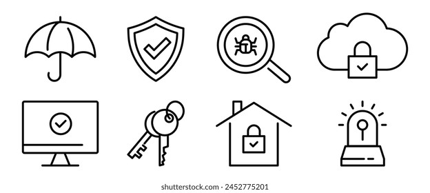 Gruppe von Sicherheitssymbolen Kollektion. Schlüssel, Schützen, Sicheres Symbol. Vektorillustration.