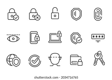 Set of security icon in linear style isolated on white background