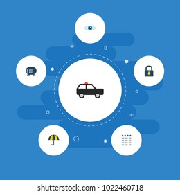 Set of security icons flat style symbols with password, umbrella, suv and other icons for your web mobile app logo design.