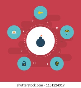 Set of security icons flat style symbols with lock, protection, umbrella and other icons for your web mobile app logo design.