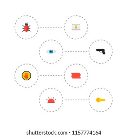 Set of security icons flat style symbols with fence, palm, bug and other icons for your web mobile app logo design.
