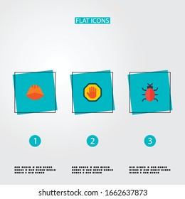 Set of security icons flat style symbols with bug, palm, helmet and other icons for your web mobile app logo design.