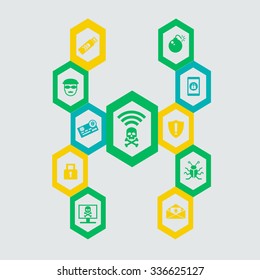 Set of security icons in the form of beetle