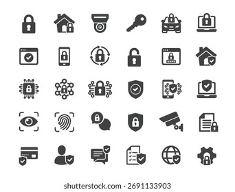 Conjunto de ícones de segurança. Série de ícones do Solid