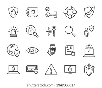 set of security icons, such as guard, cyber lock, unlock, shield, key