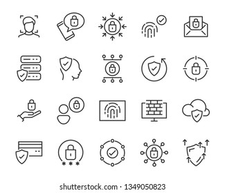 set of security icons, such as guard, cyber lock, unlock, shield, key