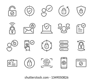 set of security icons, such as guard, cyber lock, unlock, shield, key