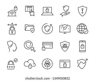 Set Of Security Icons, Such As Guard, Cyber Lock, Unlock, Shield, Key