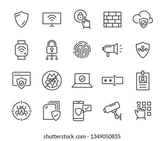 set of security icons, such as guard, cyber lock, unlock, shield, key