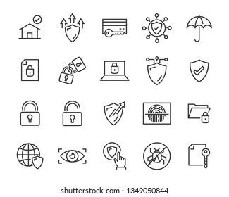 set of security icons, such as guard, cyber lock, unlock, shield, key