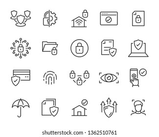 set of security icons, such as guard, cyber lock, unlock, shield, key