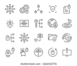 set of security icons, such as guard, cyber lock, unlock, shield, key