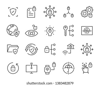 set of security icons, such as guard, cyber lock, unlock, shield, key