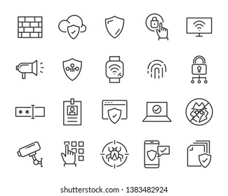 set of security icons, such as guard, cyber lock, unlock, shield, key