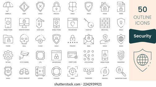 Set of security icons. Thin outline icons pack. Vector illustration