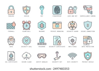 Conjunto de iconos de seguridad Ilustración vectorial. iconos Paquete aislado sobre fondo blanco