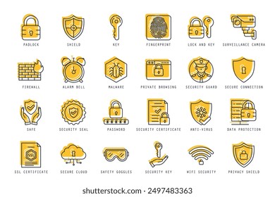 Conjunto de iconos de seguridad Ilustración vectorial. iconos Paquete aislado sobre fondo blanco