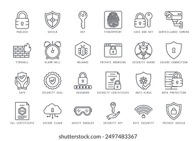 Conjunto de iconos de seguridad Ilustración vectorial. iconos Paquete aislado sobre fondo blanco