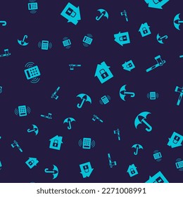 Set Security keypad access panel, Parking car barrier, House under protection and Umbrella on seamless pattern. Vector