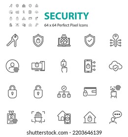 set of security line icons, cyber security, protect