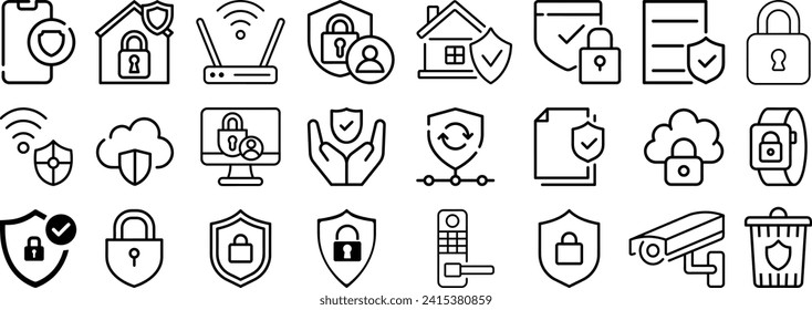 conjunto de iconos de línea de seguridad. Seguridad, seguridad, colección de iconos de protección. para diseño, logotipo, aplicación, plantilla, ui, etc. Ilustración vectorial
